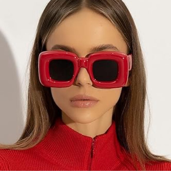 Red Inflated Sunglasses Bubble Square Sunglasses - Picture 2 of 6